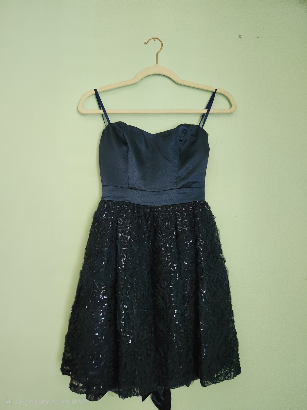 Juniors Navy Blue Sequin Lace Party Dress